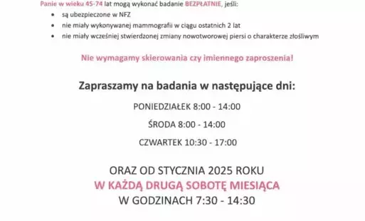 Zdjęcie do Bezpłatna MAMMOGRAFIA w Szpitalu w Czarnkowie